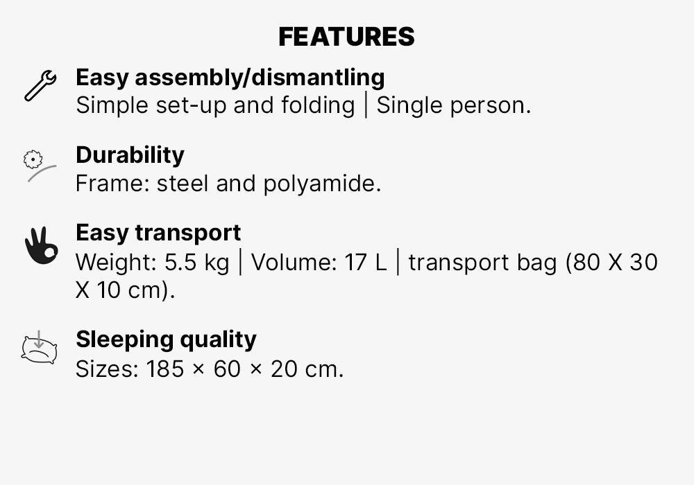 Basic Camping Bed - 60 Cm 1 Person, Green, No Color, medium