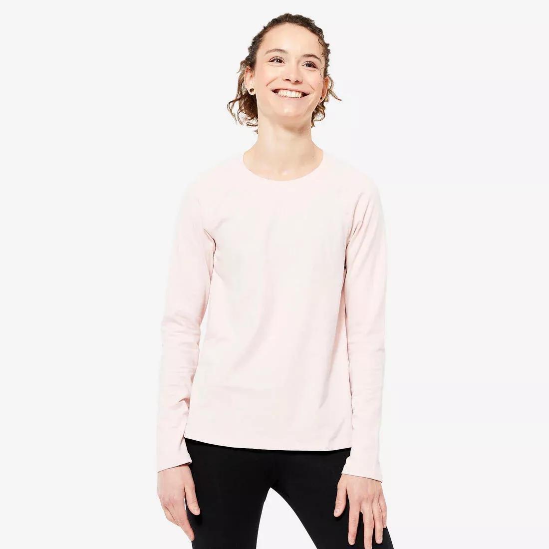 Women Long-Sleeved Fitness T-Shirt - 500, Pink, , medium