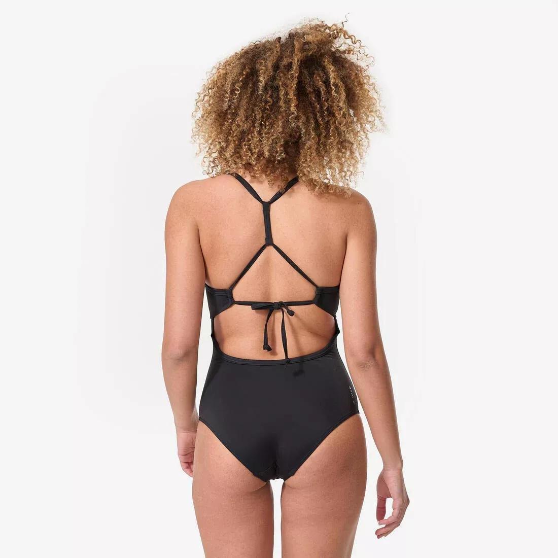 Women 1-Piece Surf Swimsuit With Adjustable Back Bea, Black, No Color, large image number 4