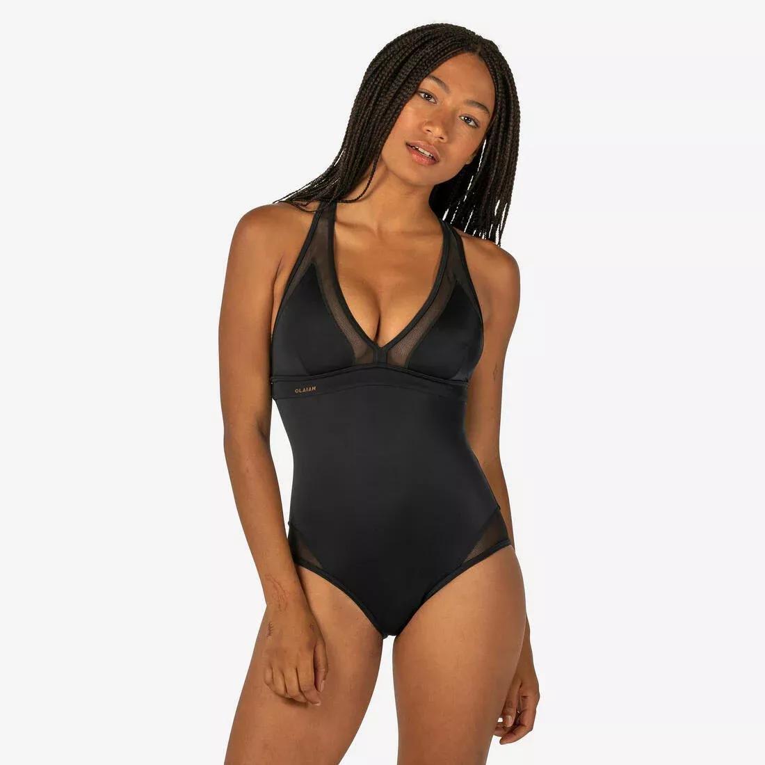 BLACK WOMEN'S SURFING SWIMSUIT WITH X BACK ISA, 5401_000, medium
