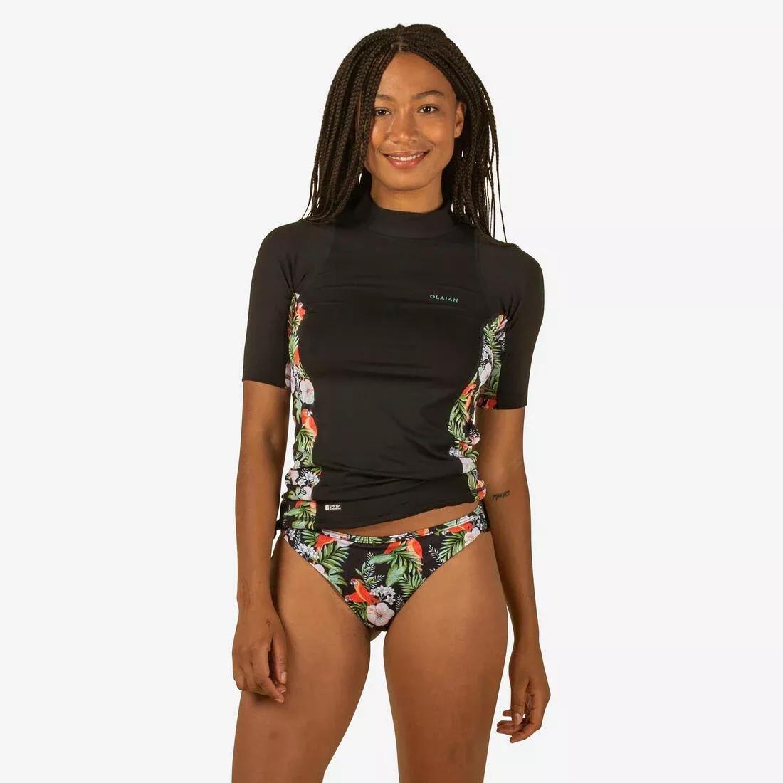 Women Short Sleeve Uv-Resistant Surfing Top T-Shirt - 500, Black, No Color, large image number 0