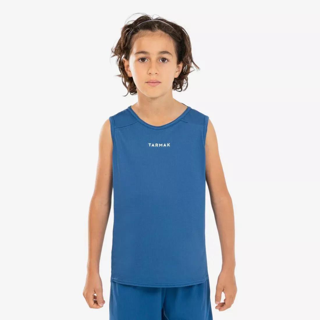 Kids Unisex Sleeveless Basketball Jersey T100, Blue, No Color, large image number 0