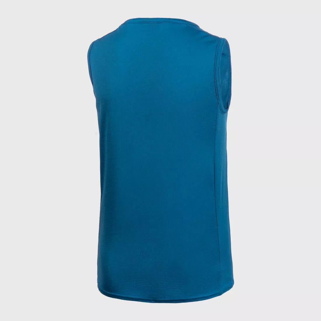 Kids Unisex Sleeveless Basketball Jersey T100, Blue, No Color, large image number 3