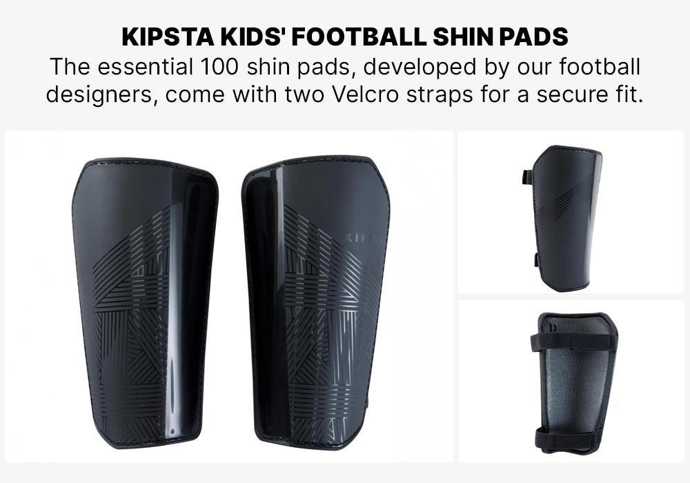 Unisex Kids Football Shin Pads - Essential 100, Black, No Color, medium