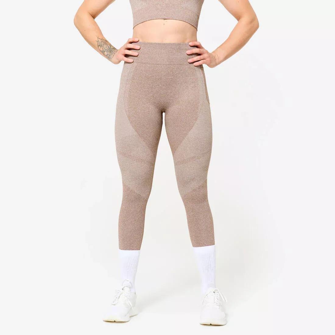 High-Waisted Seamless Fitness Leggings With Phone Pocket, Brown, No Color, large image number 0