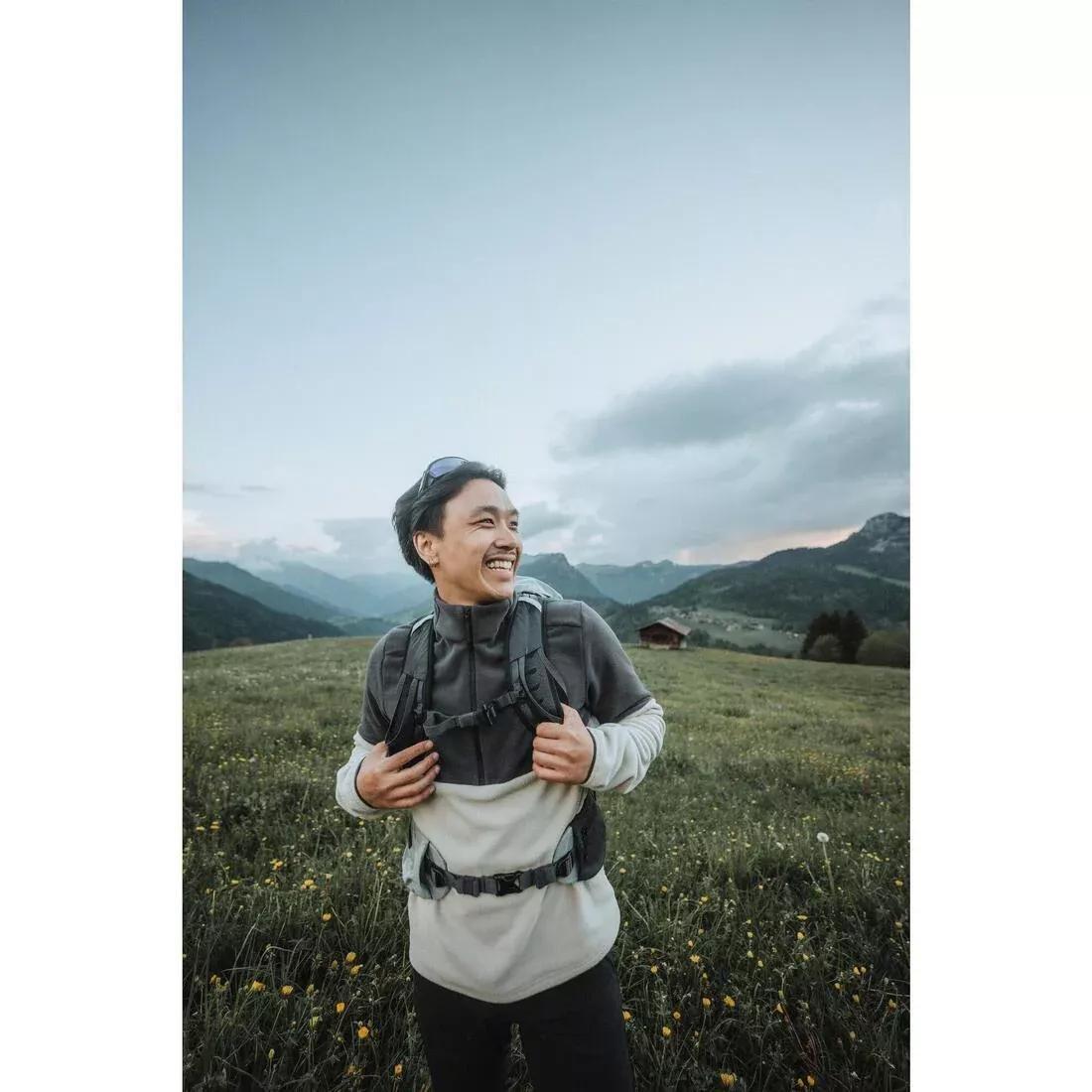 Men Half Zip Mountain Hiking Fleece Jacket - MH500, Brown, 5401_000, medium