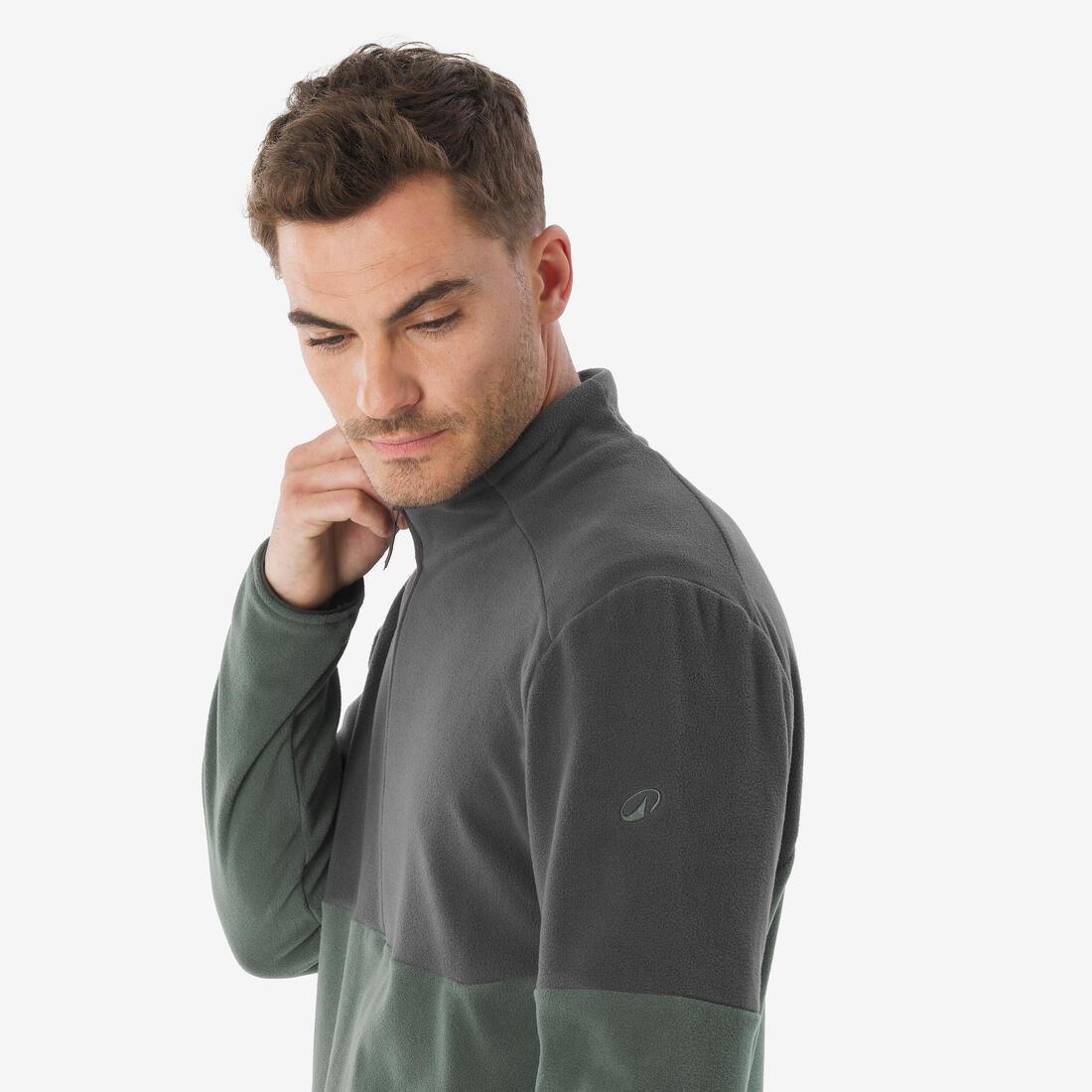 Men Mountain Hiking Fleece Jacket - MH500 Half Zip, Green, No Color, medium