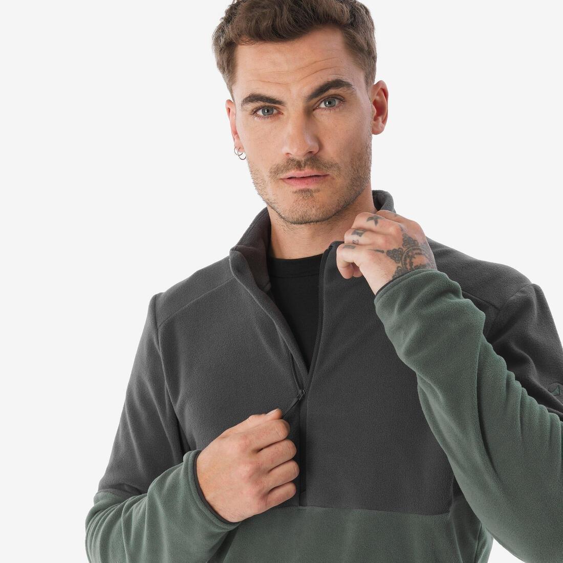 Men Mountain Hiking Fleece Jacket - MH500 Half Zip, Green, No Color, large image number 6