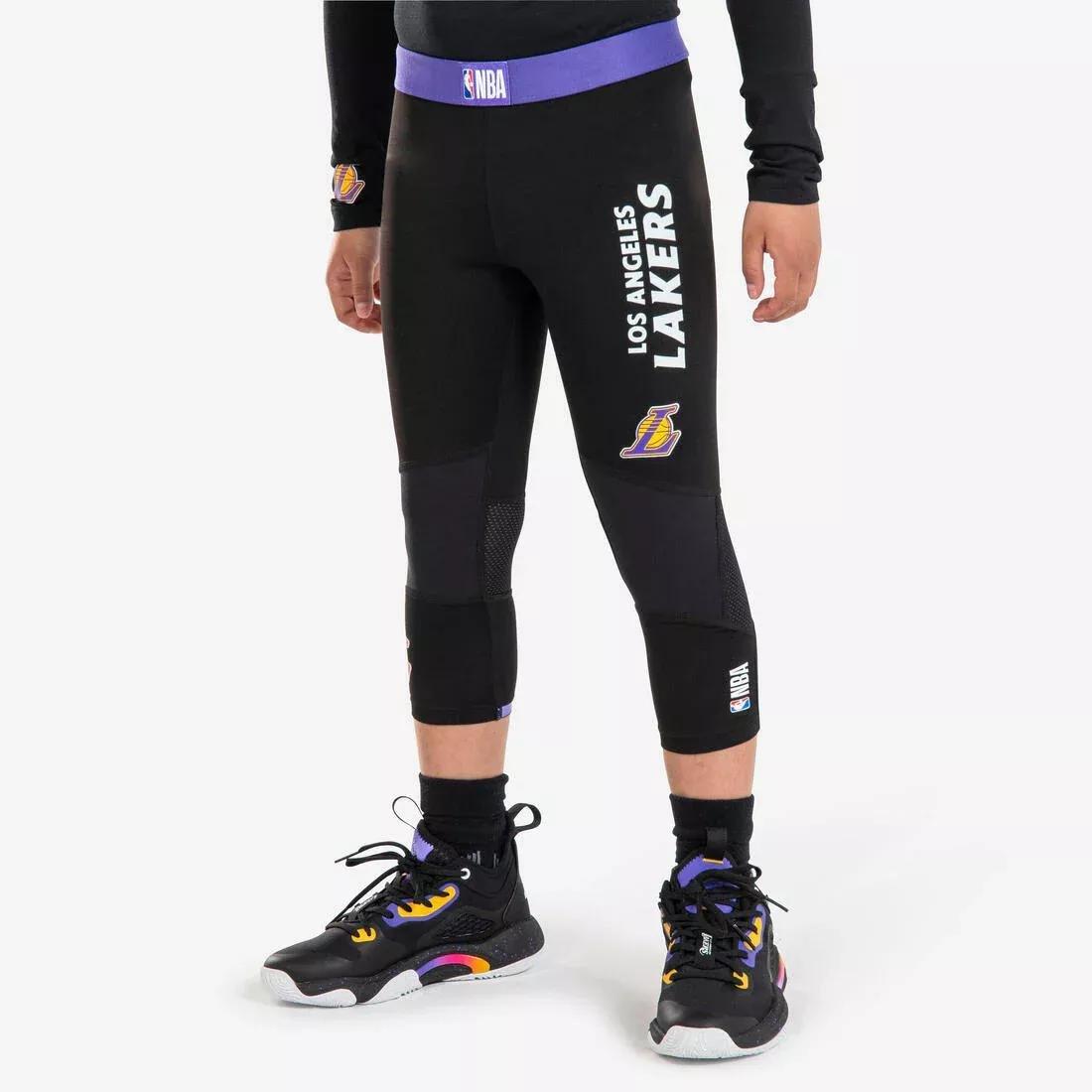 Kids Basketball 3/4 Leggings - 500 - Nba Los Angeles Lakers, Black, No Color, medium