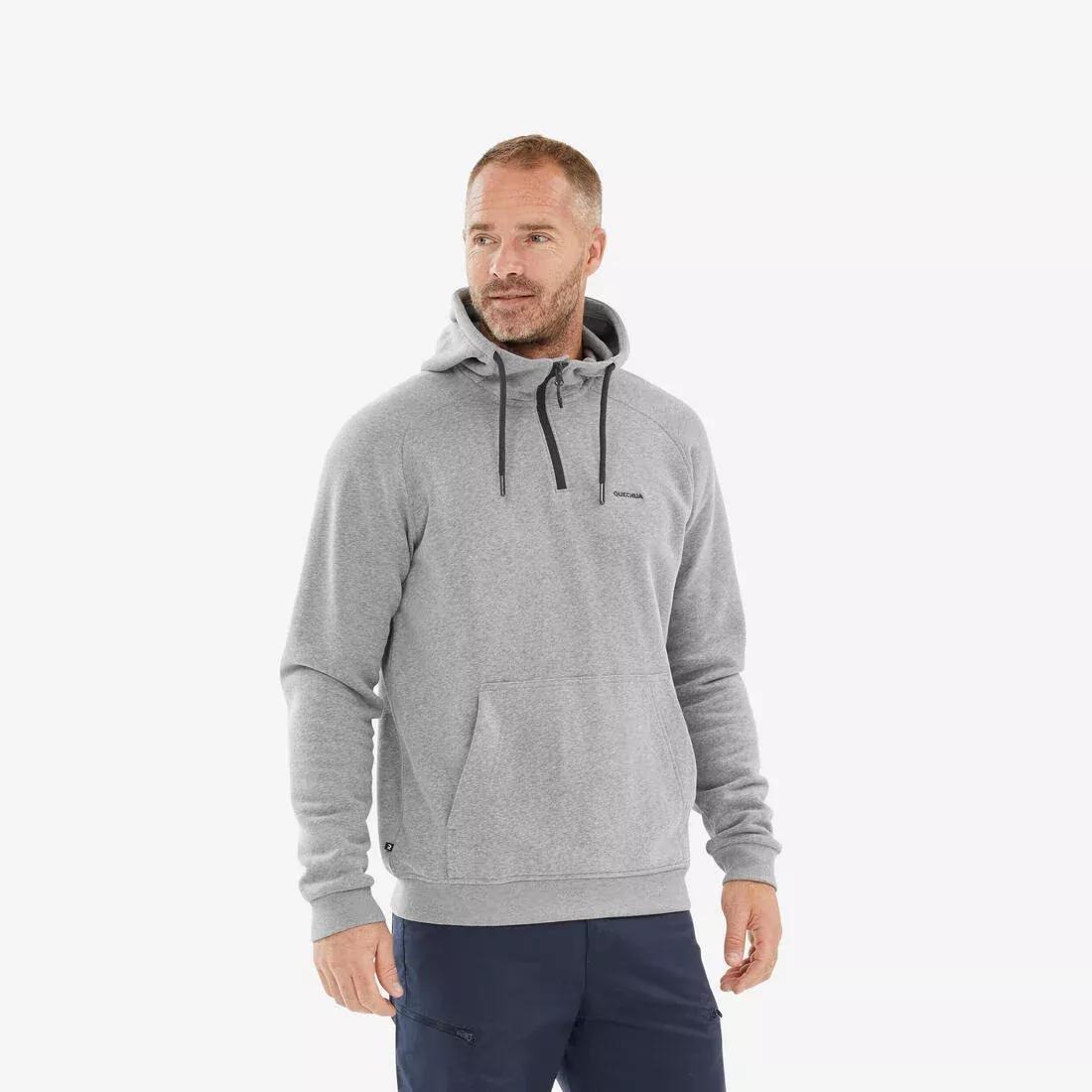Men Hiking Hooded Sweatshirt - NH150 1/2 Zip, Grey, No Color, medium