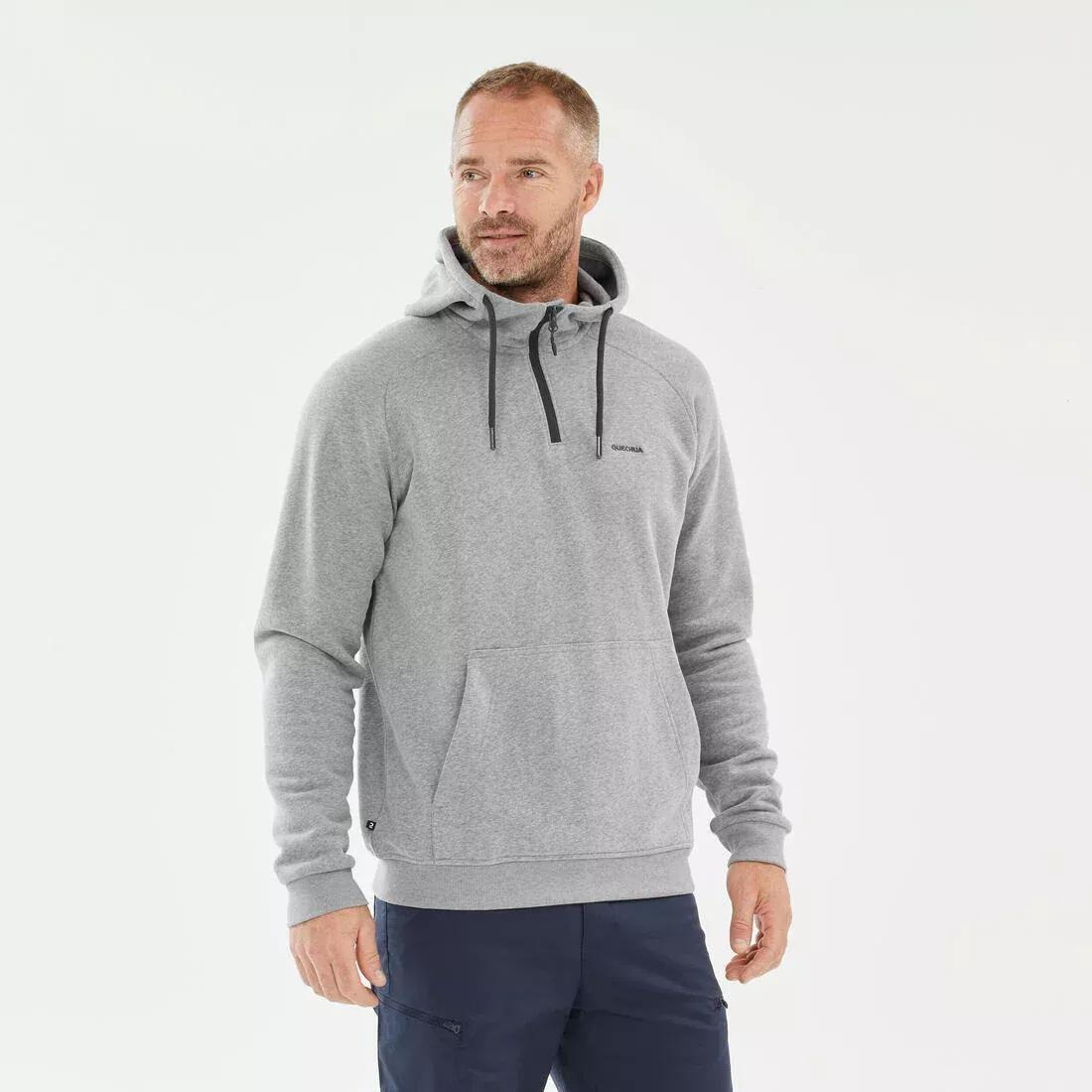 Men Hiking Hooded Sweatshirt - NH150 1/2 Zip, Grey, No Color, large image number 3