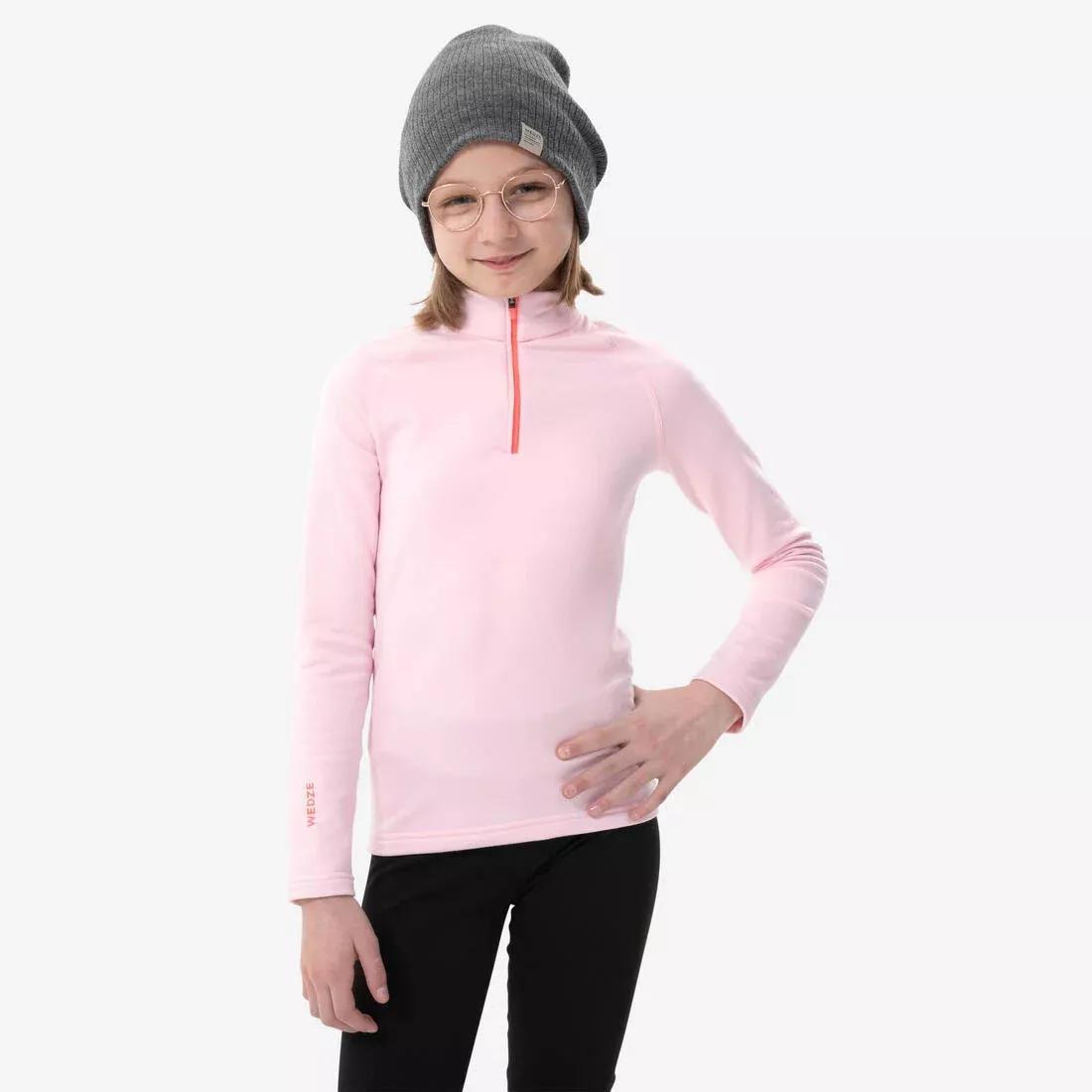 Kids Girls Ski Base Layer 1/2 Zip Top - Bl 500, Pale Candy Pink, No Color, large image number 0