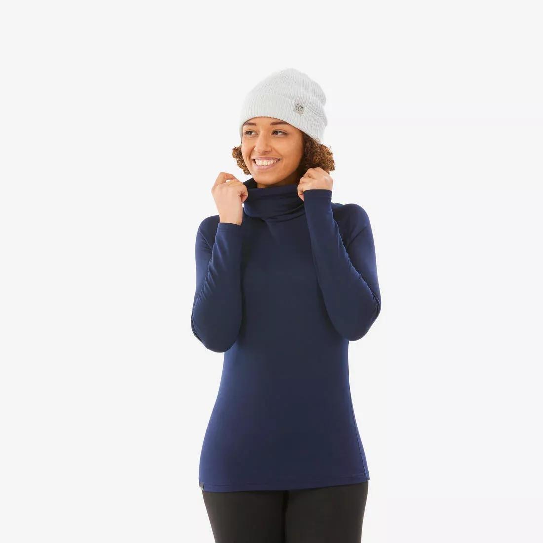 ASPHALT BLUE Women's Warm, Breathable Turtleneck Thermal Skiing Base Layer 500, , medium