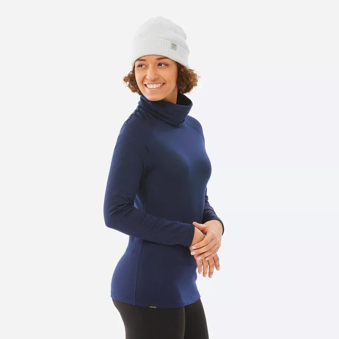 ASPHALT BLUE Women's Warm, Breathable Turtleneck Thermal Skiing Base Layer 500, , large image number 2