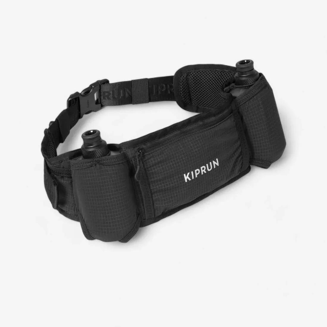 SMOKED BLACK Unisex Running 2x250ml Bottle Hydration Belt - KIPRUN Belt 500, No Color, large image number 0