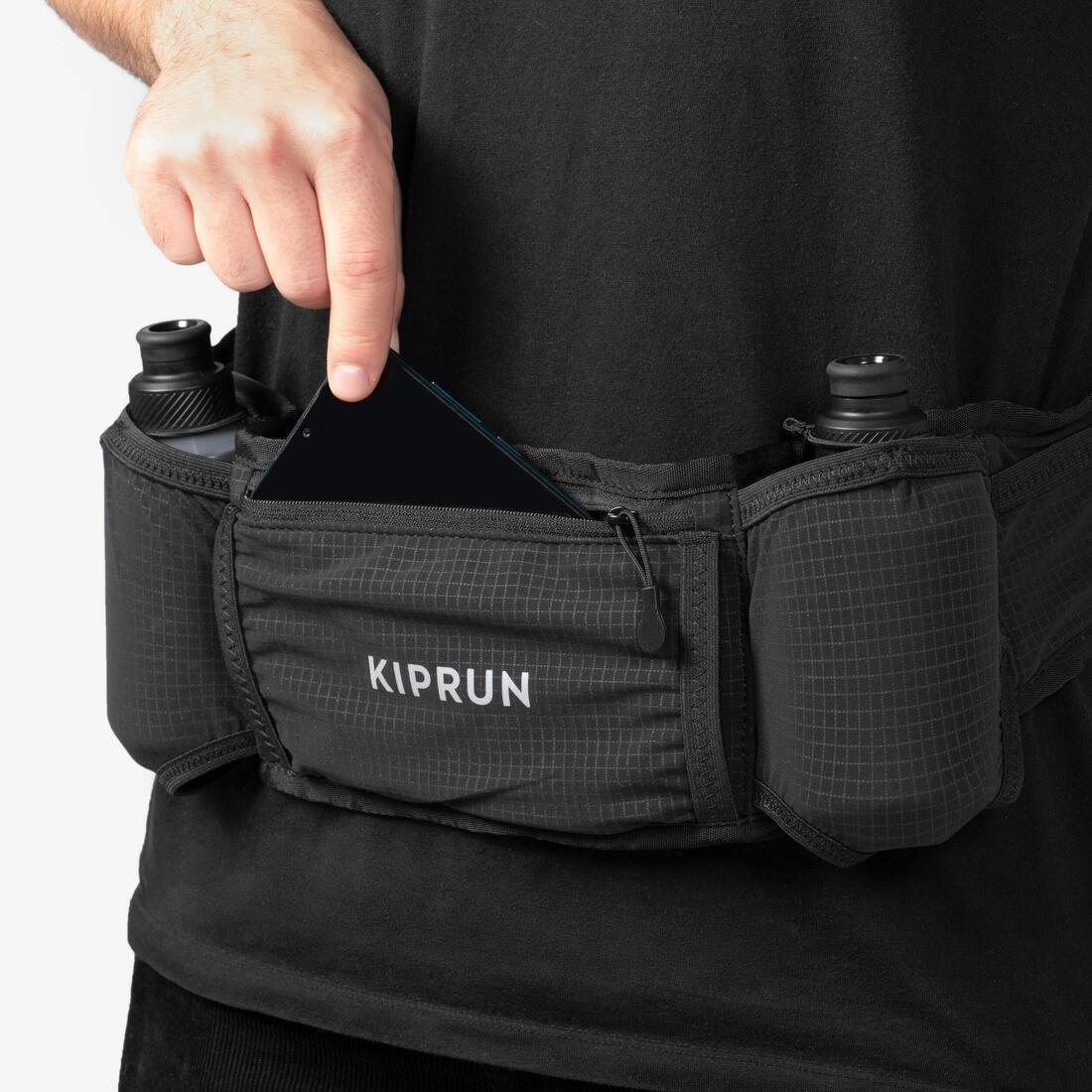 SMOKED BLACK Unisex Running 2x250ml Bottle Hydration Belt - KIPRUN Belt 500, No Color, large image number 1