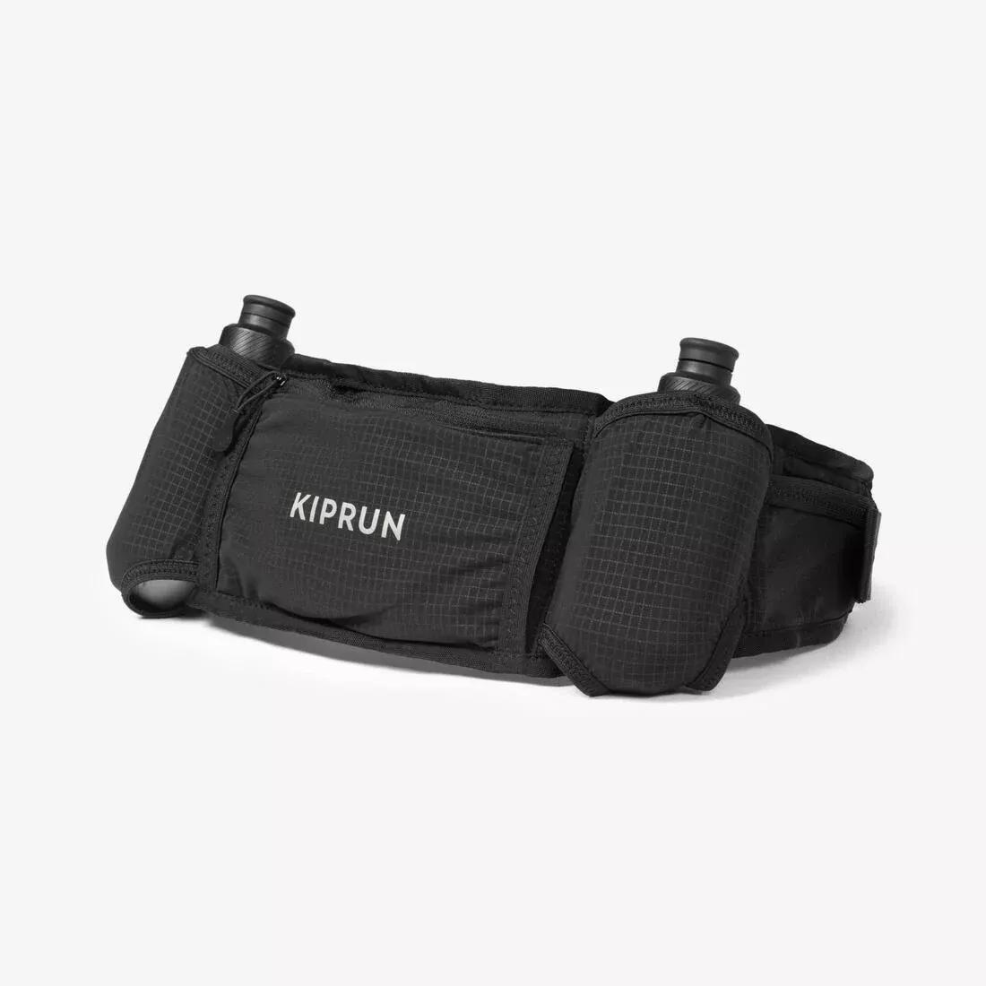 SMOKED BLACK Unisex Running 2x250ml Bottle Hydration Belt - KIPRUN Belt 500, 5401_000, medium