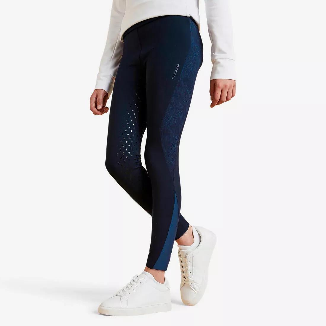 Kids Unisex Horse Riding Leggings Fullgrip 500 - Navy Print, Blue, , large image number 0
