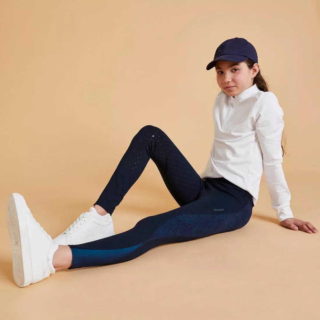 Kids Unisex Horse Riding Leggings Fullgrip 500 - Navy Print, Blue, , large image number 1