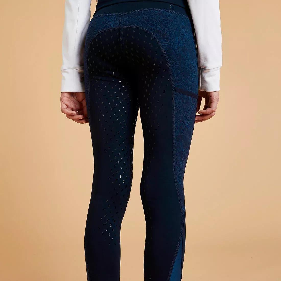 Kids Unisex Horse Riding Leggings Fullgrip 500 - Navy Print, Blue, , large image number 2