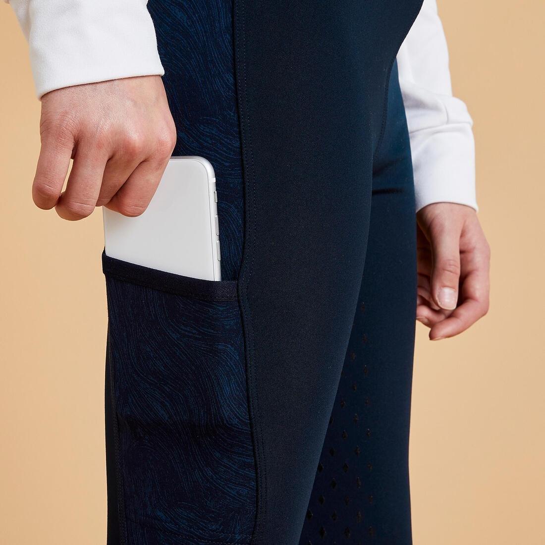 Kids Unisex Horse Riding Leggings Fullgrip 500 - Navy Print, Blue, No Color, large image number 3