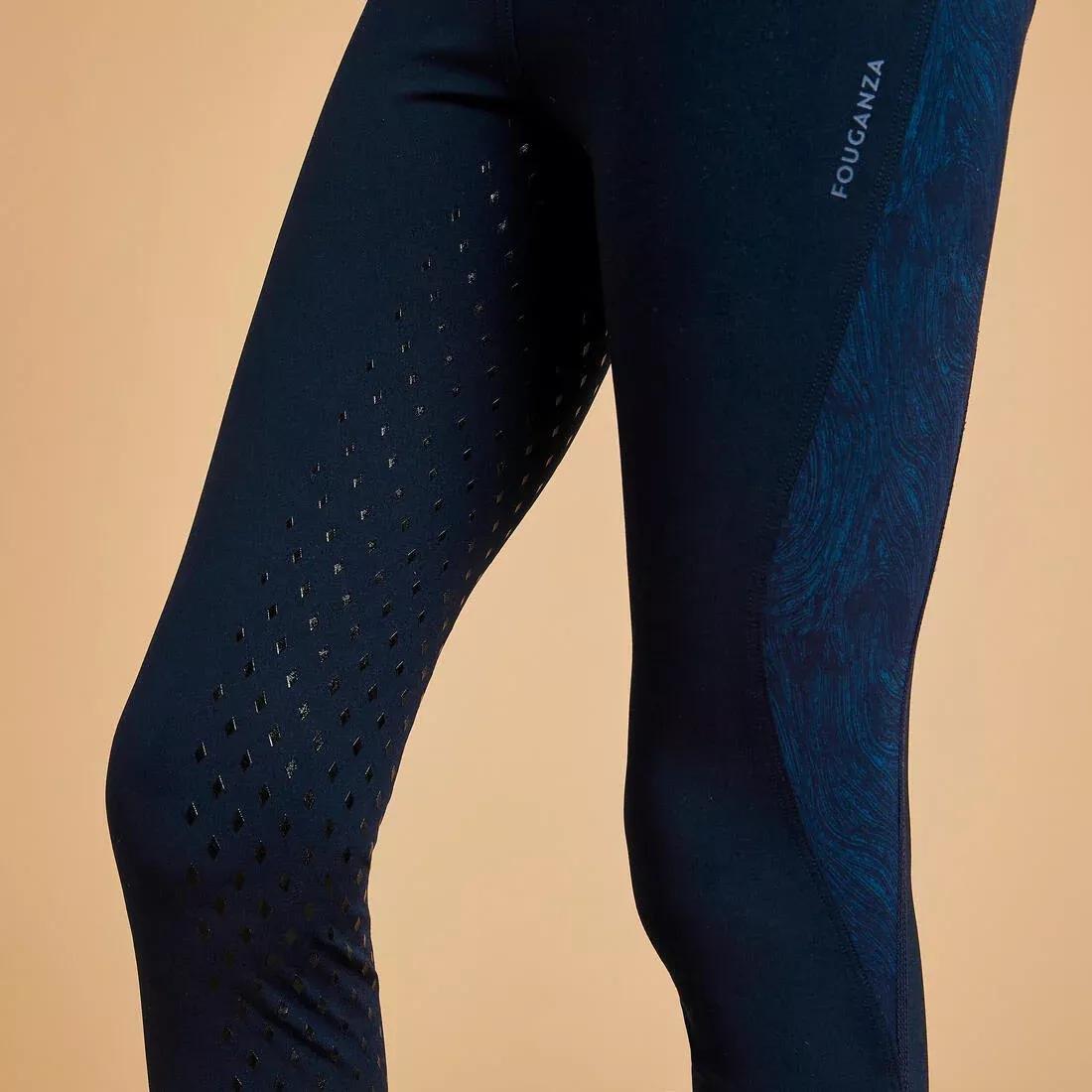 Kids Unisex Horse Riding Leggings Fullgrip 500 - Navy Print, Blue, , large image number 4
