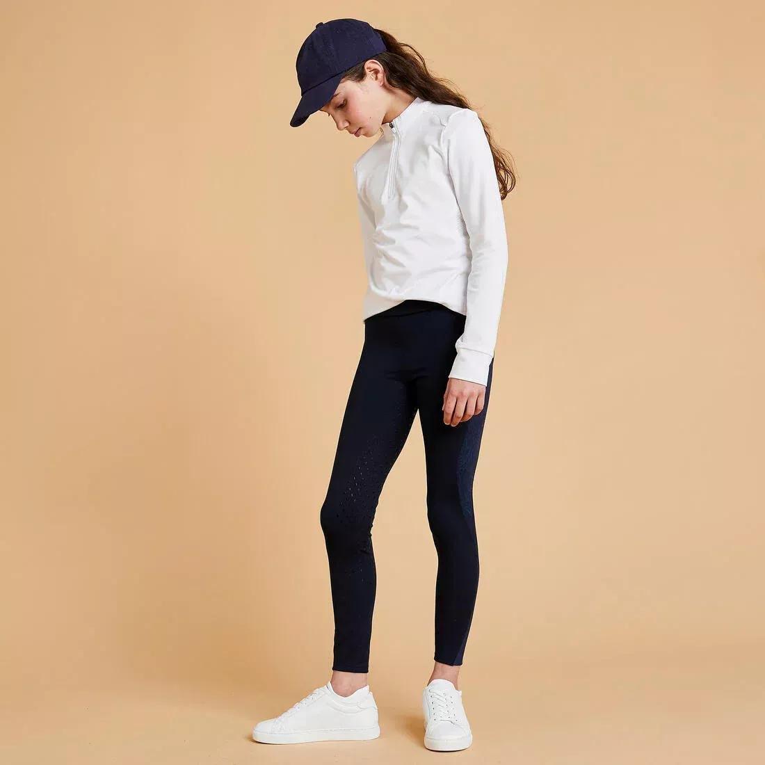 Kids Unisex Horse Riding Leggings Fullgrip 500 - Navy Print, Blue, , large image number 6
