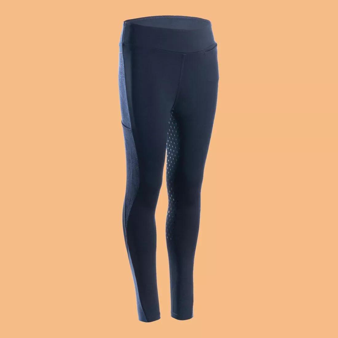 Kids Unisex Horse Riding Leggings Fullgrip 500 - Navy Print, Blue, , large image number 7