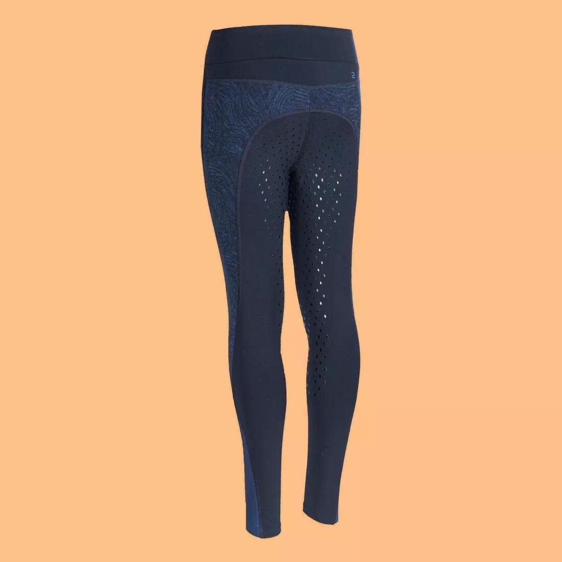 Kids Unisex Horse Riding Leggings Fullgrip 500 - Navy Print, Blue, No Color, medium