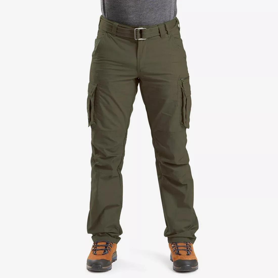 ARMY GREEN Men's Travel Trekking Cargo Trousers - TRAVEL 500, , medium