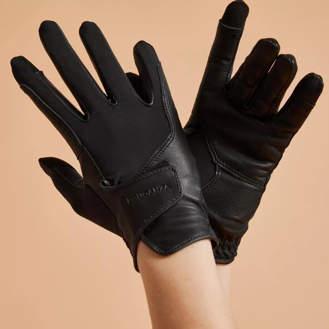 BLACK Adult Horse Riding Gloves Classic, No Color, large image number 0