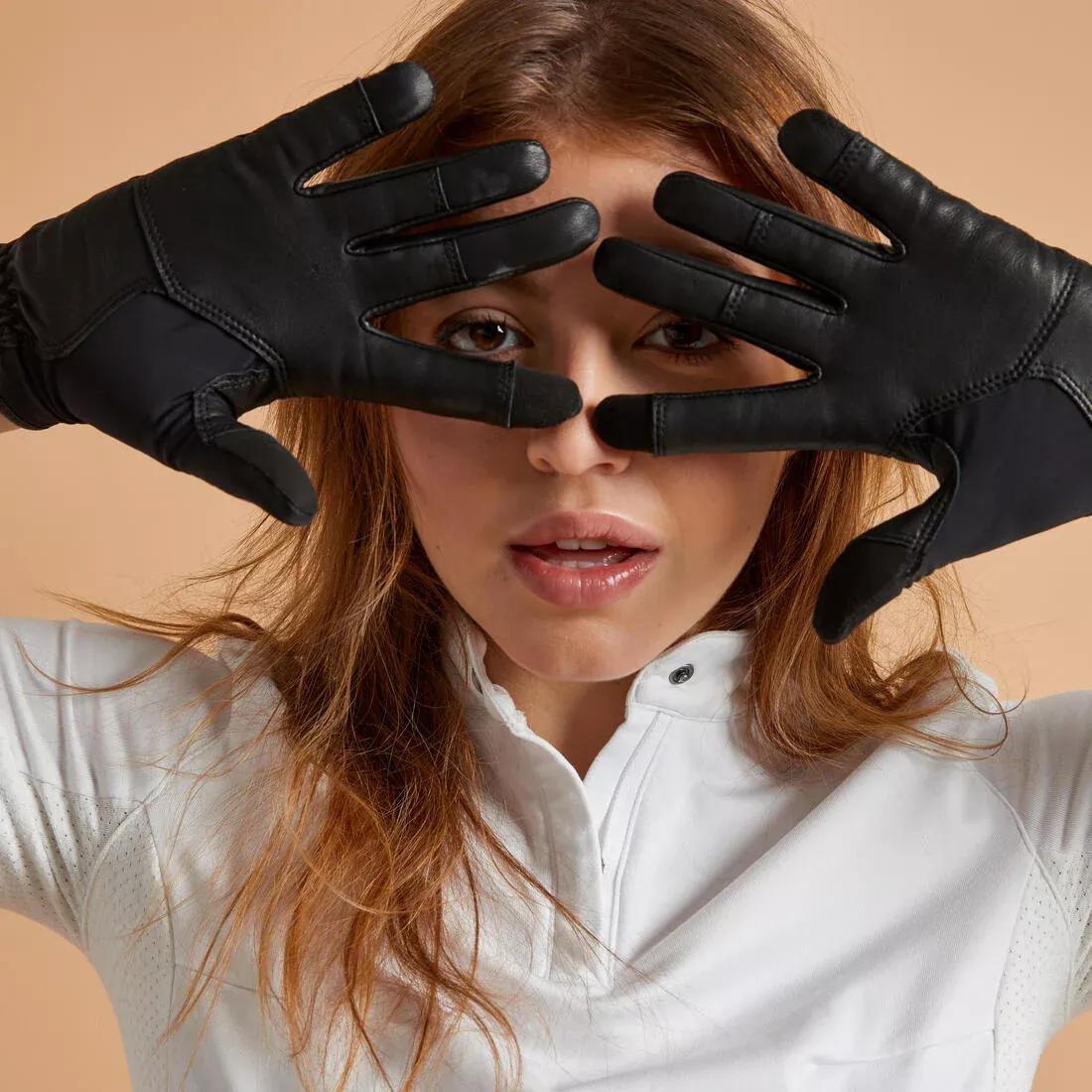 BLACK Adult Horse Riding Gloves Classic, No Color, large image number 3