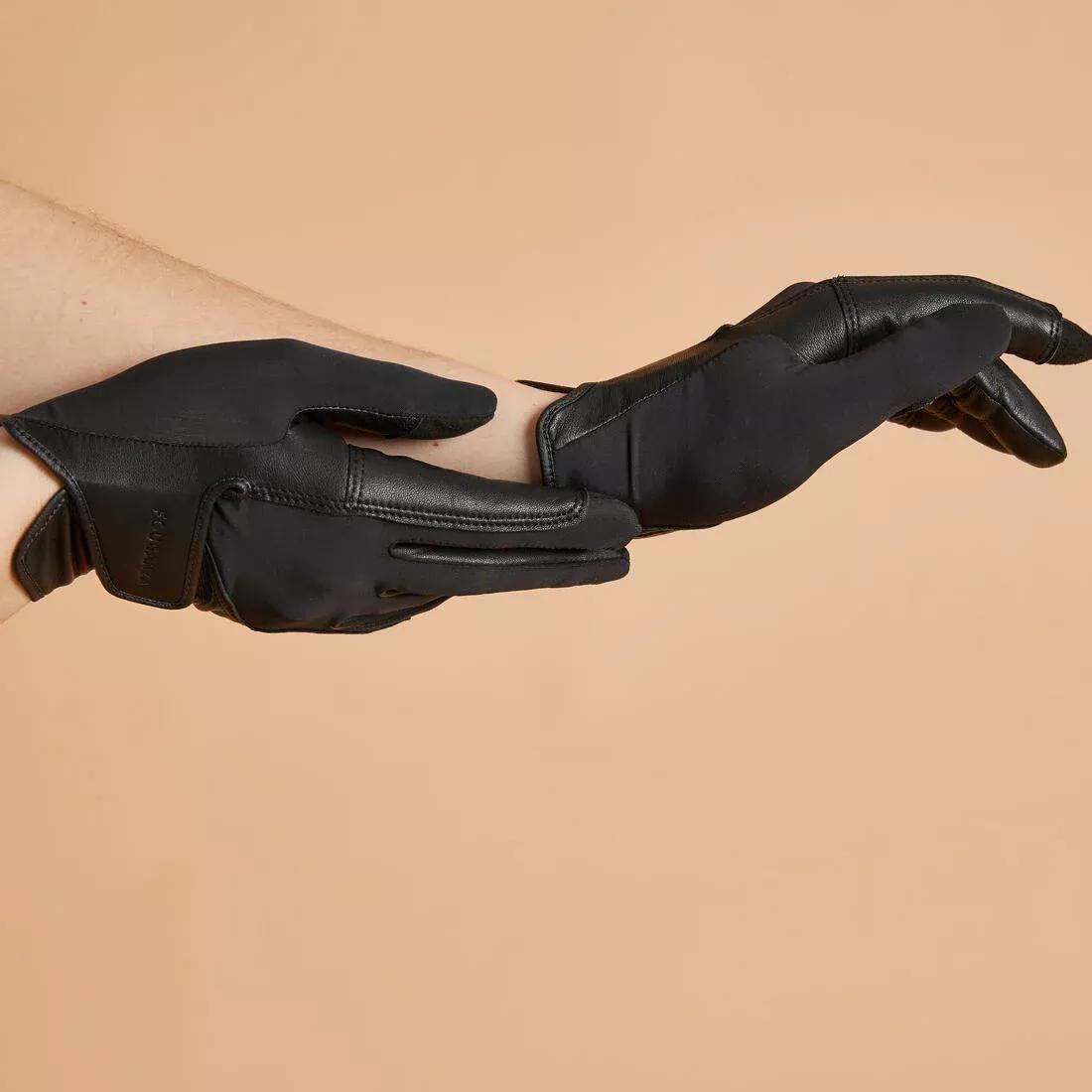 BLACK Adult Horse Riding Gloves Classic, No Color, large image number 6