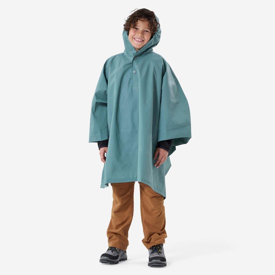 Kids Unisex Hiking Rain Poncho - 10 L - 126 To 156 Cm, Blue, No Color, medium