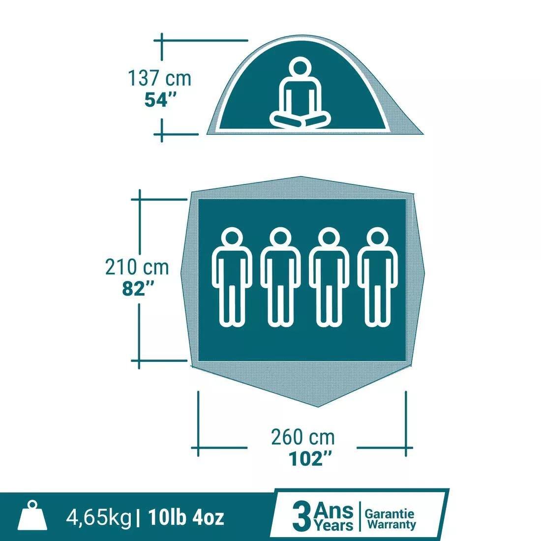 QUECHUA - 4 Man Tent - Mh100, Grey