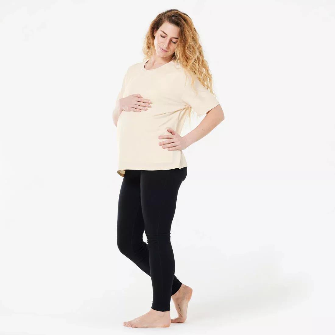 Short-Sleeved Pregnancy Breast-Feeding Yoga T-Shirt, Beige, No Color, medium
