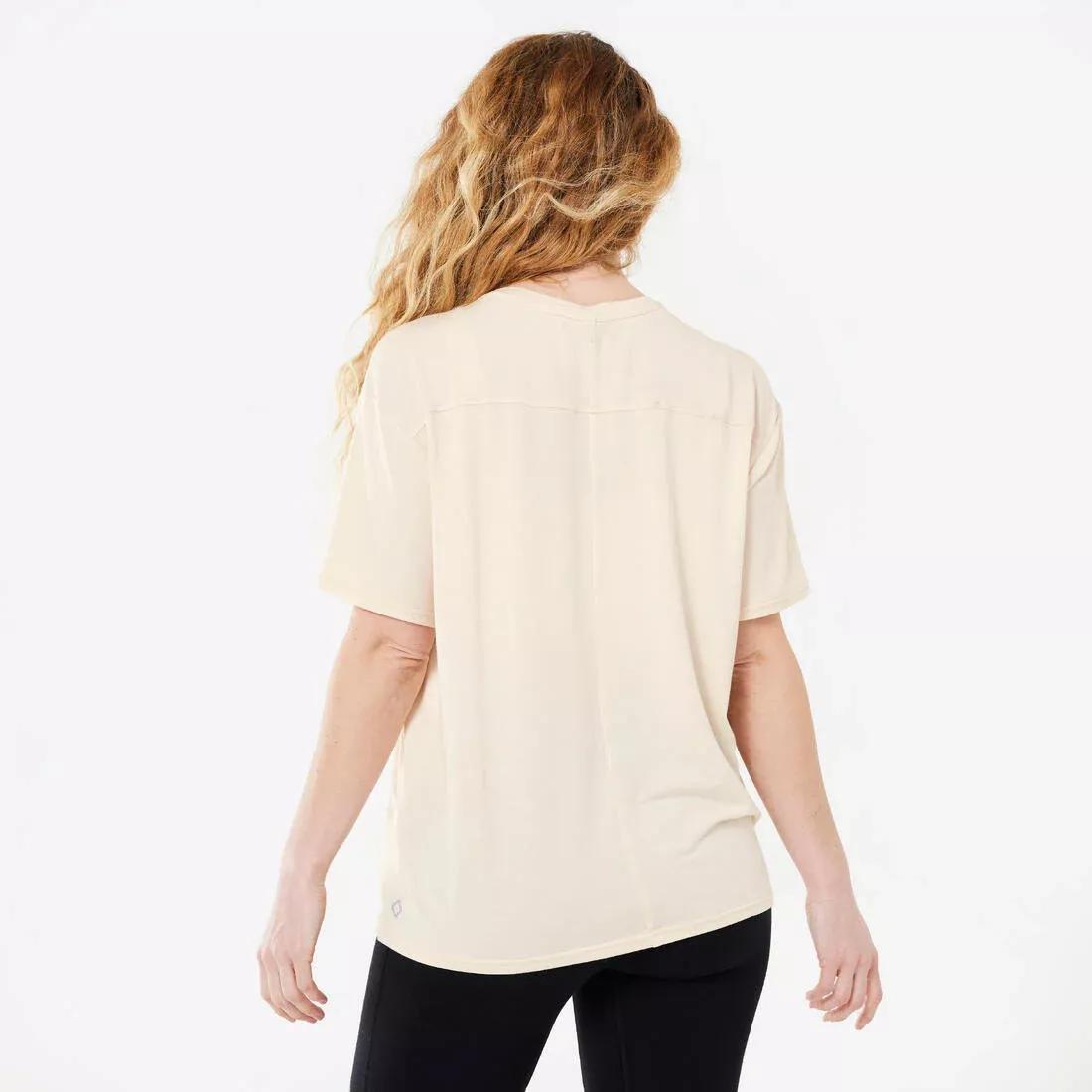 Short-Sleeved Pregnancy Breast-Feeding Yoga T-Shirt, Beige, No Color, large image number 3