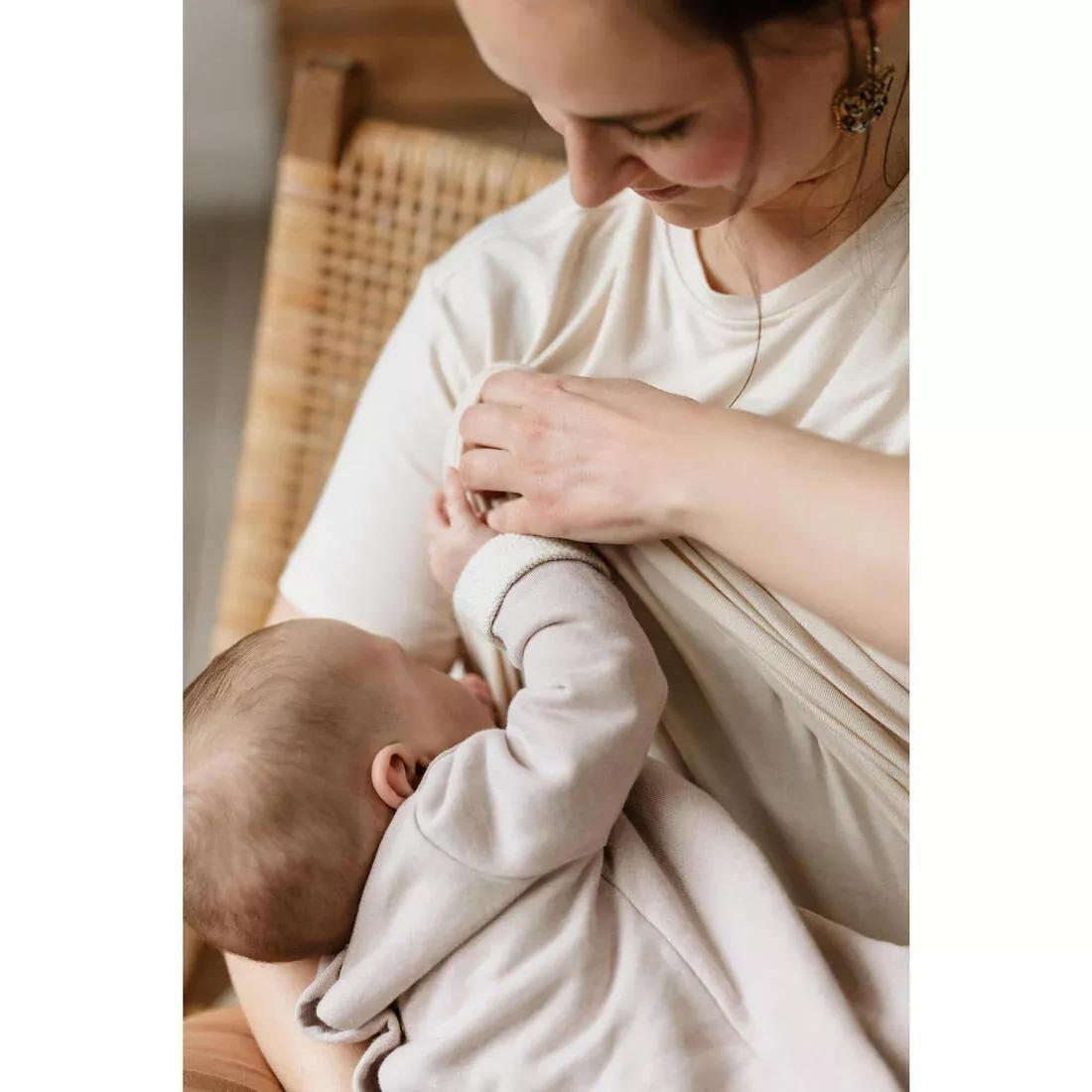 Short-Sleeved Pregnancy Breast-Feeding Yoga T-Shirt, Beige, No Color, large image number 7