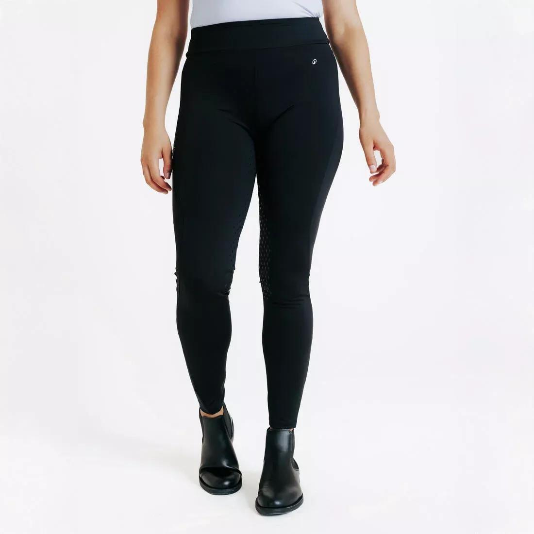 Women Horse Riding Full Grip Leggings - 500, Black, No Color, medium