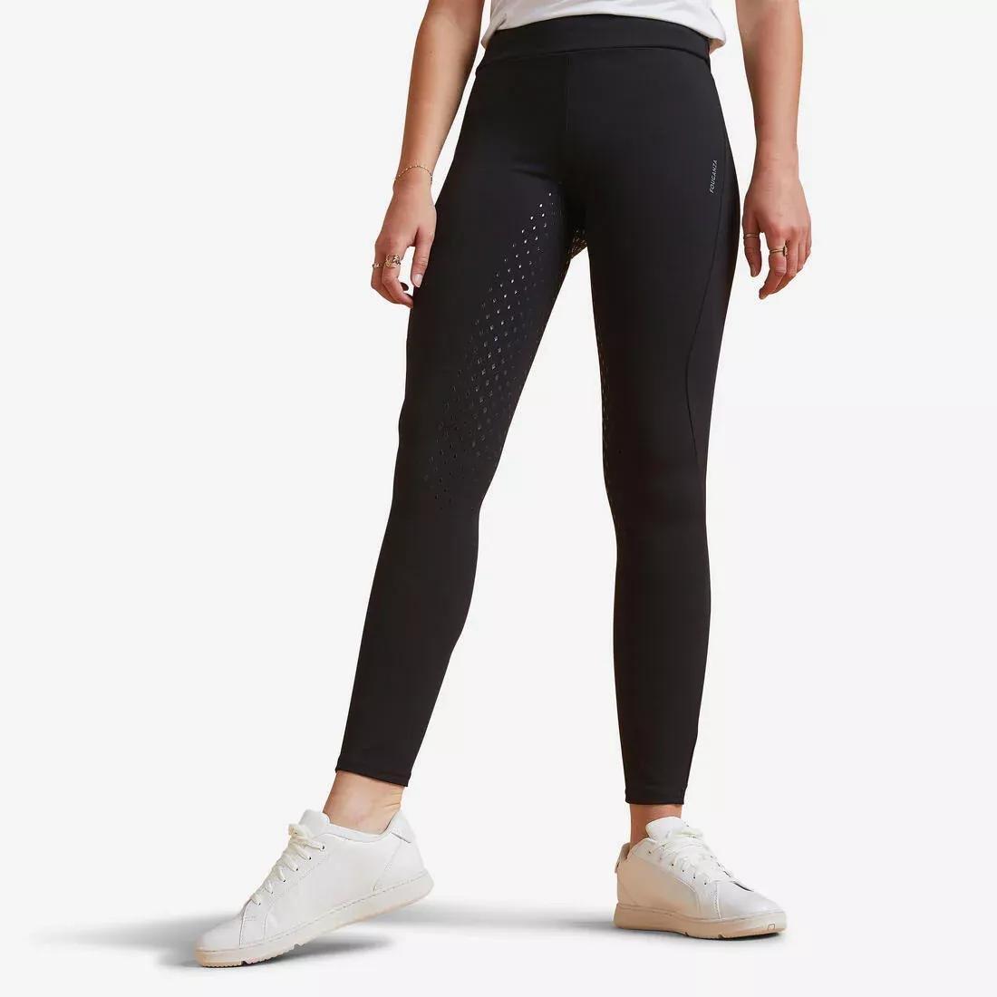 Women Horse Riding Full Grip Leggings - 500, Black, No Color, medium