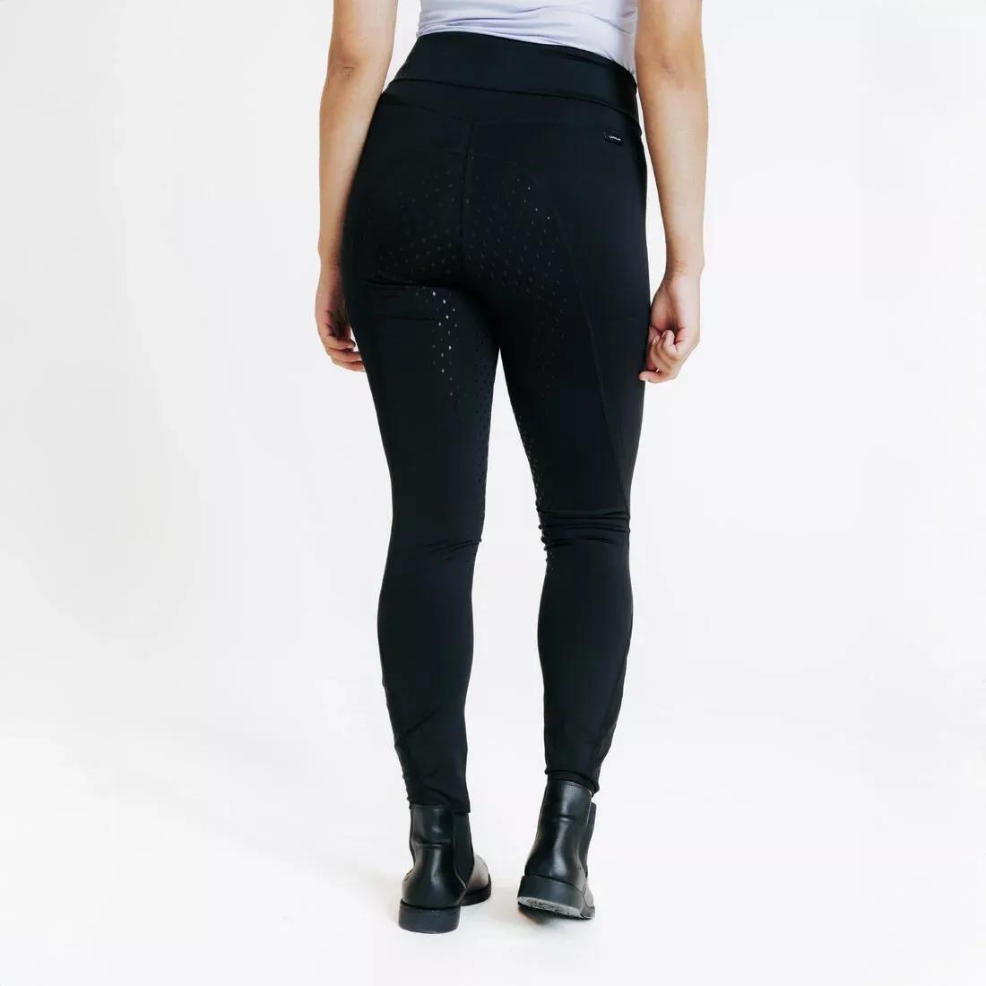 Women Horse Riding Full Grip Leggings - 500, Black, No Color, medium