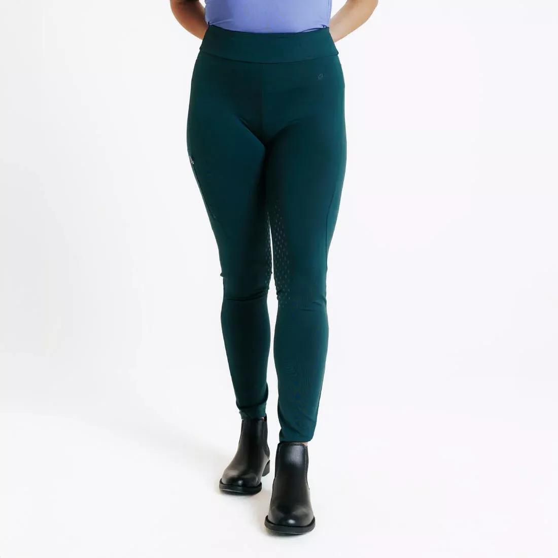 MELEZE GREEN Women's Horse Riding Full Grip Leggings 500, No Color, large image number 0