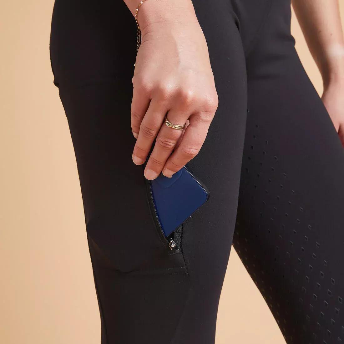 MELEZE GREEN Women's Horse Riding Full Grip Leggings 500, No Color, large image number 7