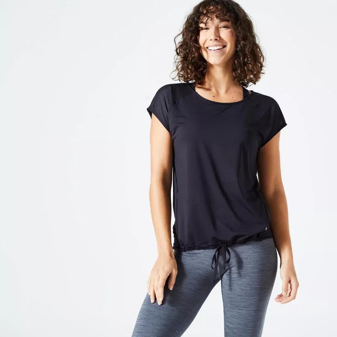 Women Loose Fitness Cardio Crew Neck T-Shirt, Black, , large image number 5