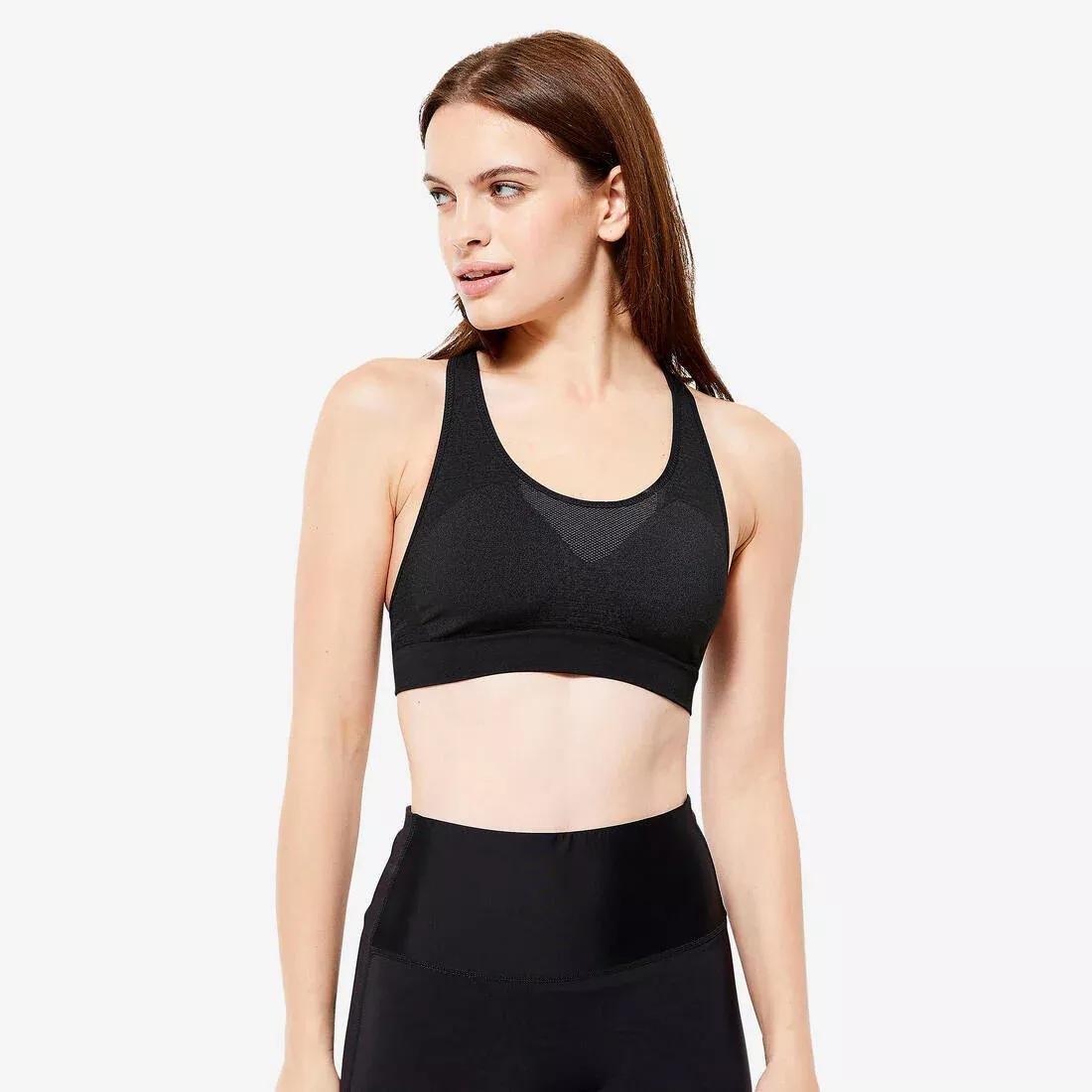 Female Moderate Support Crop Top, Black, No Color, medium