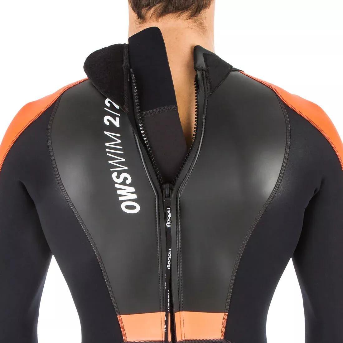 Men open water swimming neoprene wetsuit - OWS 100 2/2, Black/Orange, No Color, large image number 4