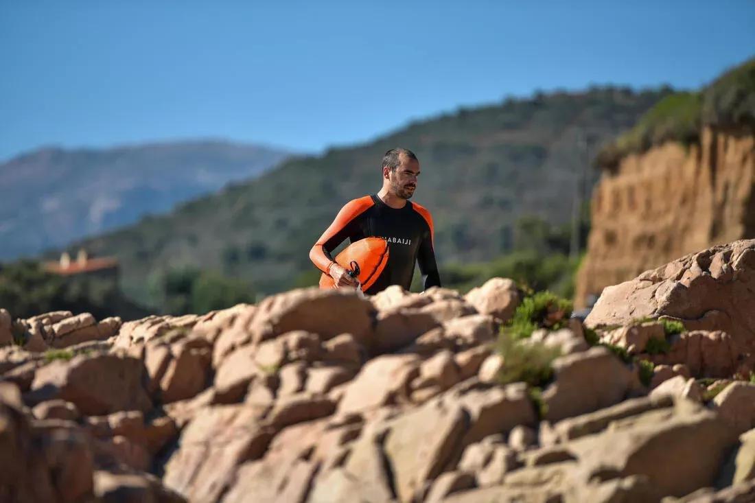 Men open water swimming neoprene wetsuit - OWS 100 2/2, Black/Orange, No Color, large image number 8