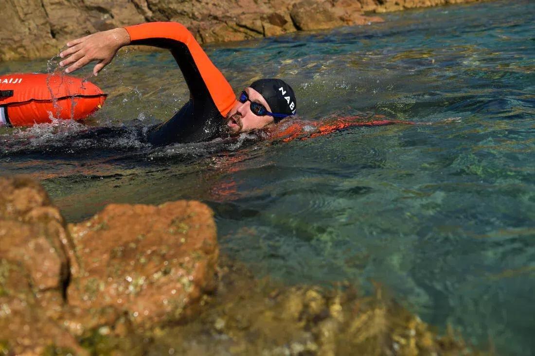 Men open water swimming neoprene wetsuit - OWS 100 2/2, Black/Orange, No Color, large image number 9