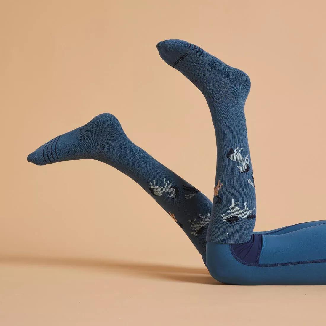 SLATE BLUE Kids' Horse Riding Socks SKS 500 Twin-Pack - Navy/Pink Pony Print, No Color, large image number 7