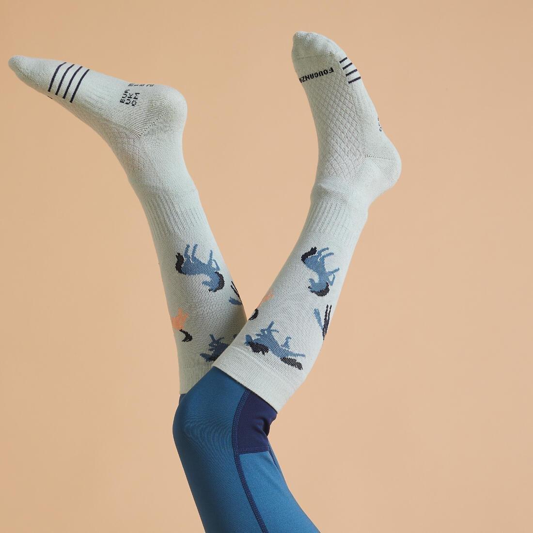 YELLOW Kids' Horse Riding Socks SKS 500 Twin-Pack - Navy/Pink Pony Print, , large image number 8